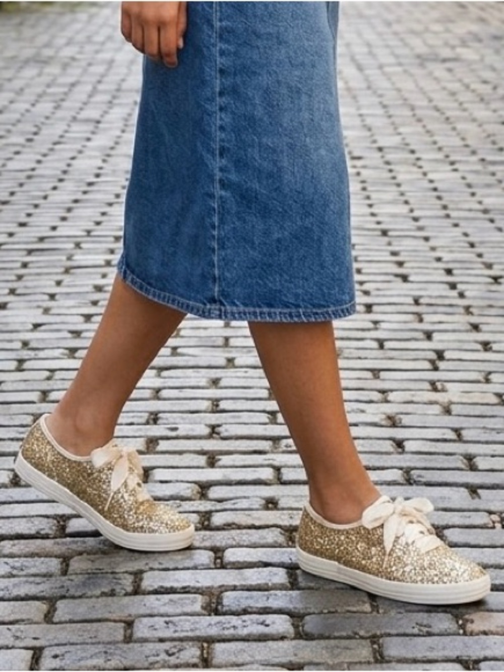 Keds x Kate Spade New York Champion Glitter Sneakers – Gold – Size 8.5